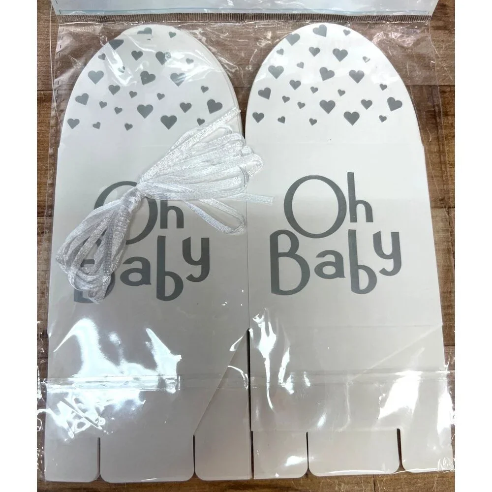 Oh Baby White & Silver Favor Boxes 5 Pc Cardstock For Baby Showers Or Gender Rev